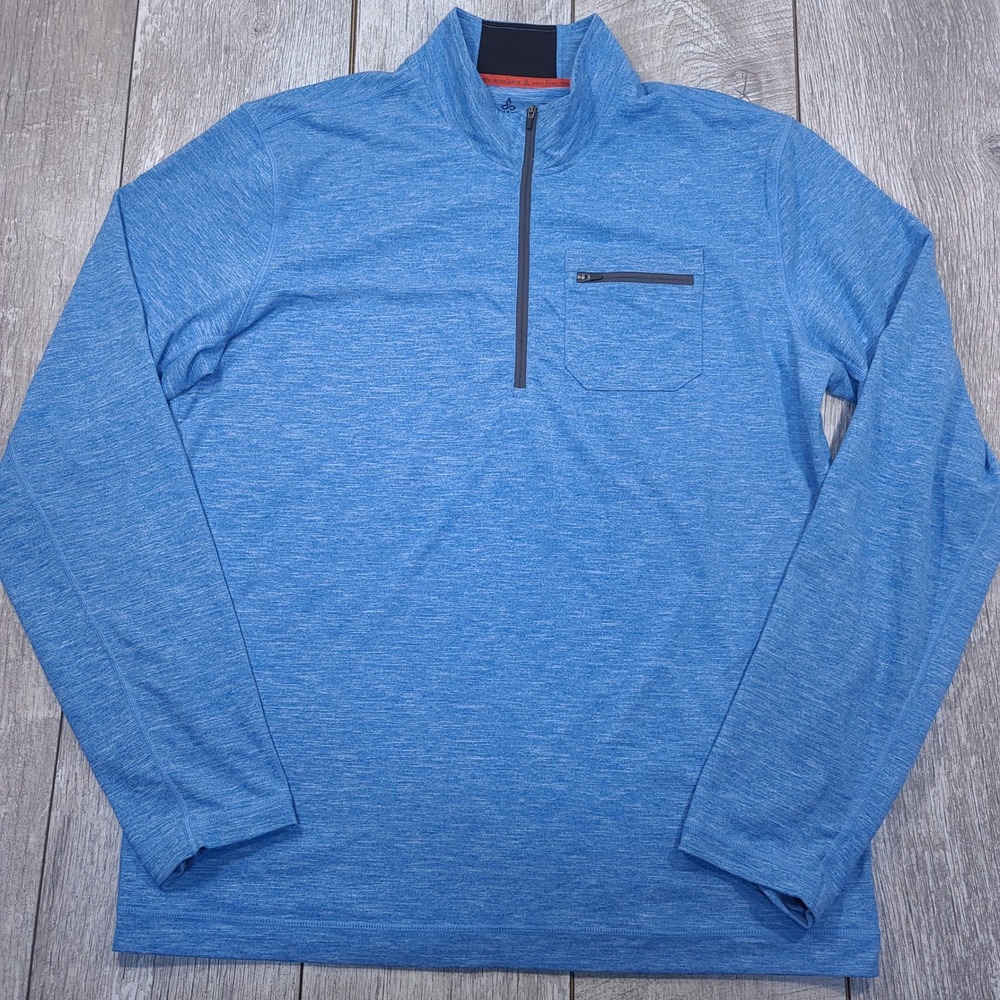 Prana Zylo Pullover Men Size XL Blue Breathe Quarter Zip Heathered Activewear
